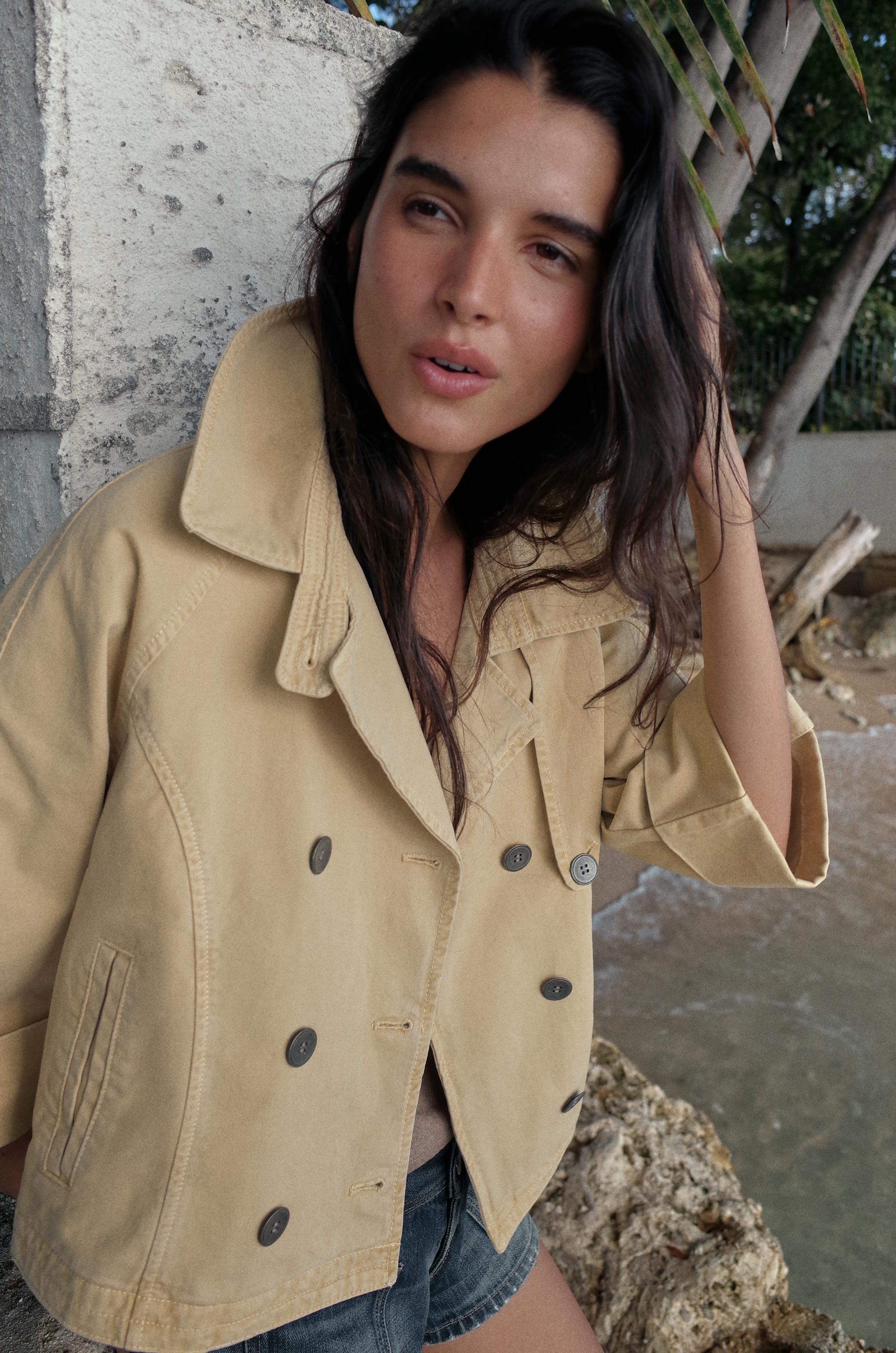 WASHED EFFECT SHORT TRENCH COAT